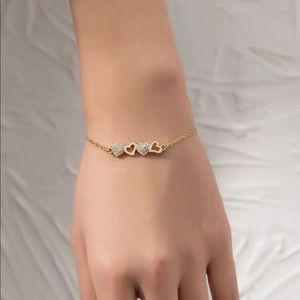 Gold Cubic Zirconia Four Hearts Adjustable Chain Bracelet